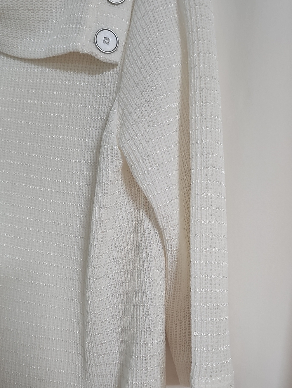 Ruby Rd. White Sparkle Cowl Neck Sweater with Button Accents - Picture 4 of 7